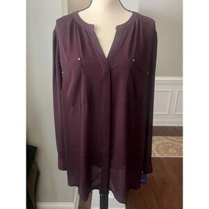 Apt. 9 Long Sleeve 2 Pocket Tunic Top Midnight Jam Size XXL